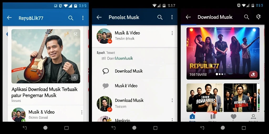 Antarmuka aplikatif REPUBLIK77 untuk Download Musik yang mudah dan intuitif.