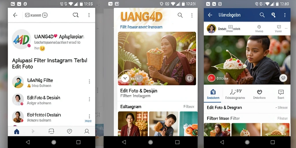 Screenshot UANG4D menampilkan berbagai filter menarik untuk pengeditan foto.