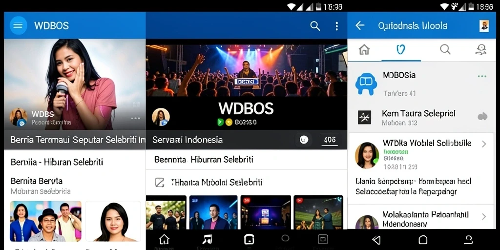 Tangkap layar WDBOS yang menampilkan berita selebriti terbaru dan antarmuka pengguna.